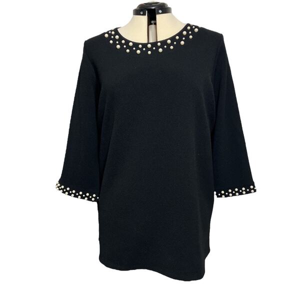Charter Club Black Tunic Top with Pearl Details Size Large - Picture 1 of 7